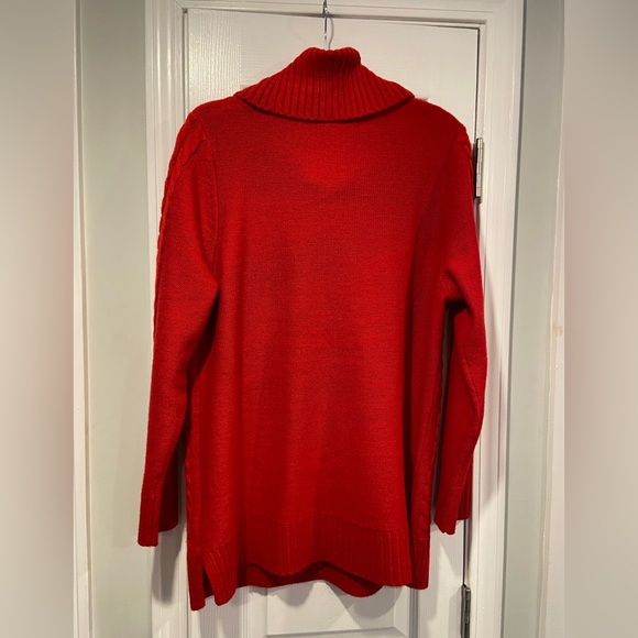 Calvin Klein Size L Red Lattice Long Sleeve Cowl Neck Pullover Tunic Sweater - Picture 7 of 11